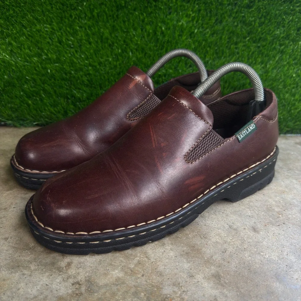 Vintage 90s Eastland Newport Brown Leather Slip On Loafers Workwear 8.5
